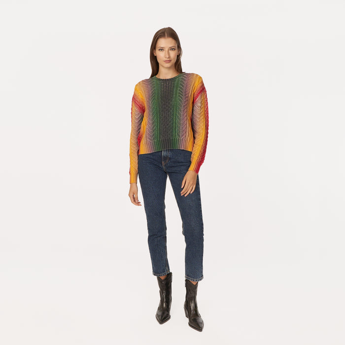 Autumn Cashmere Gradient Stripe Cabled Crew