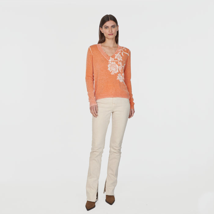 Autumn Cashmere Inked Asymmetric Floral V-Neck