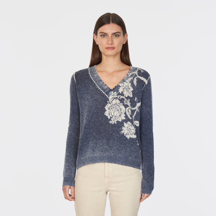 Autumn Cashmere Inked Asymmetric Floral V-Neck