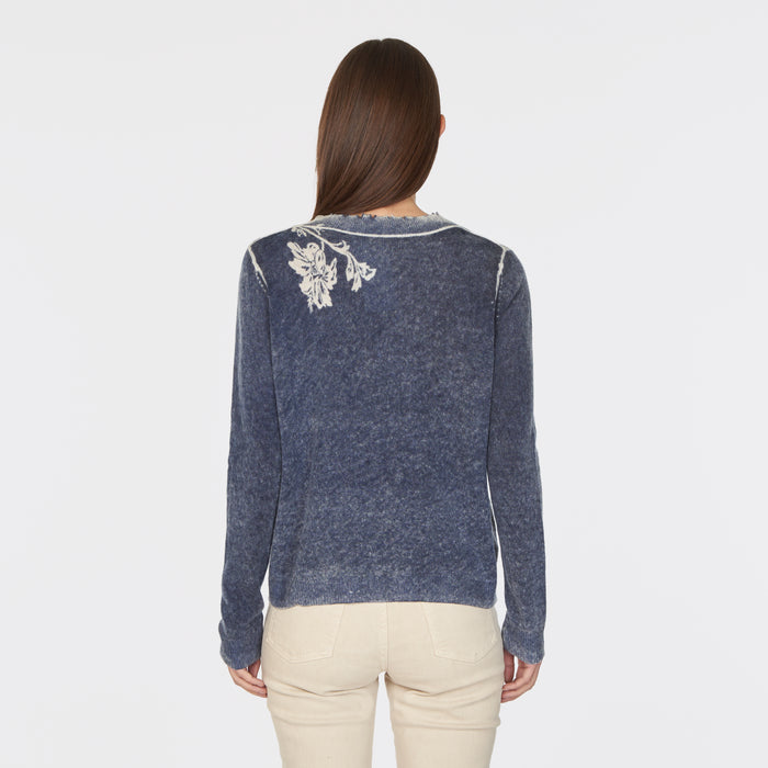 Autumn Cashmere Inked Asymmetric Floral V-Neck