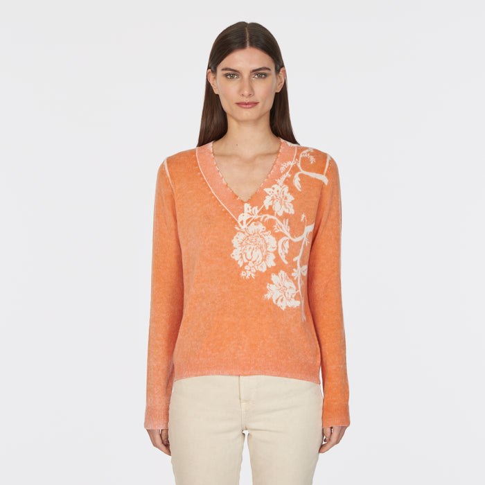 autumn cashmere Inked Asymmetric Floral V-Neck