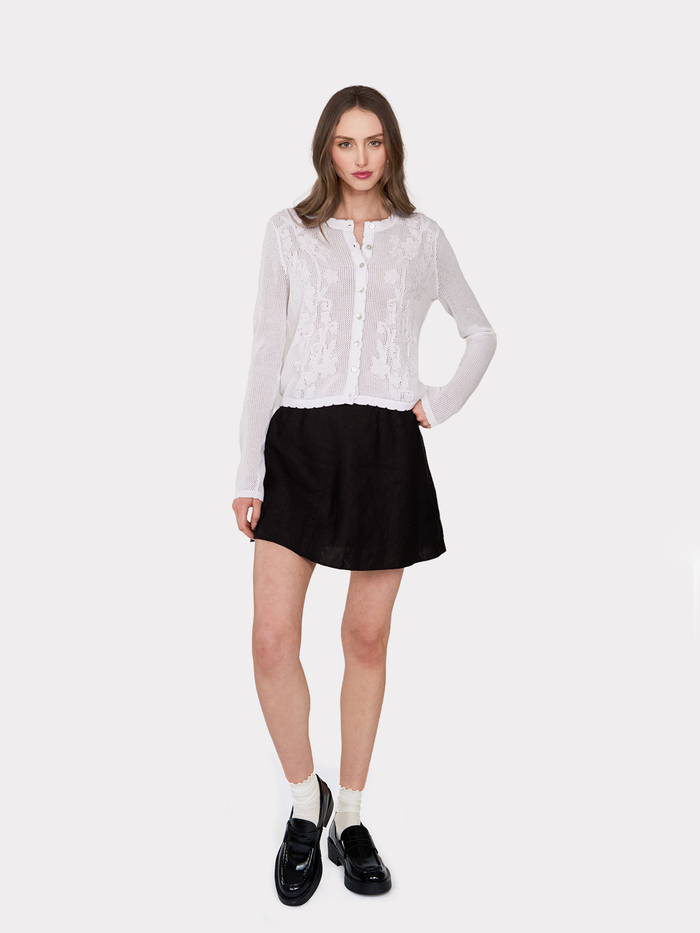 Autumn Cashmere L/S Mesh Cardigan W/ Floral Motif