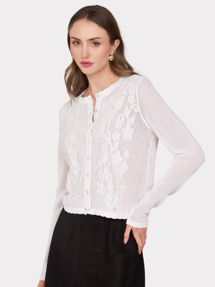 Autumn Cashmere L/S Mesh Cardigan W/ Floral Motif