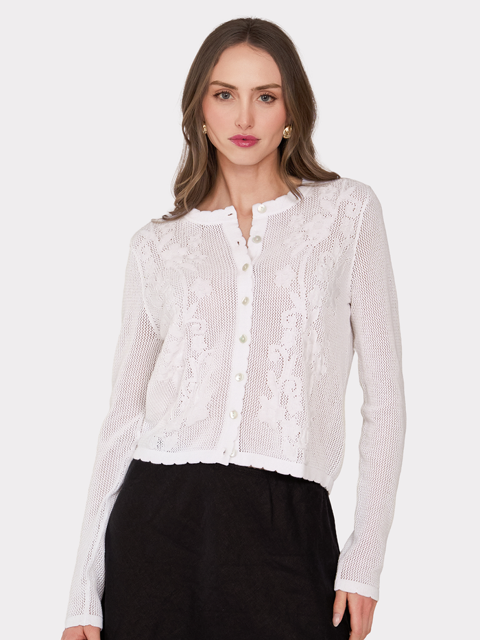 autumn cashmere L/S Mesh Cardigan w/ Floral Motif