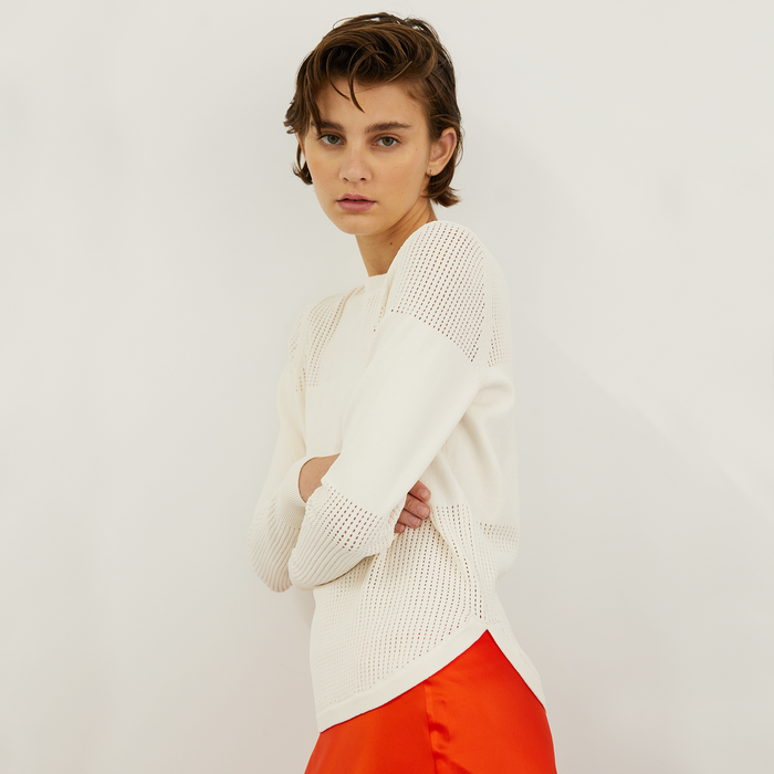 Autumn Cashmere Mesh Block Shirttail Crew