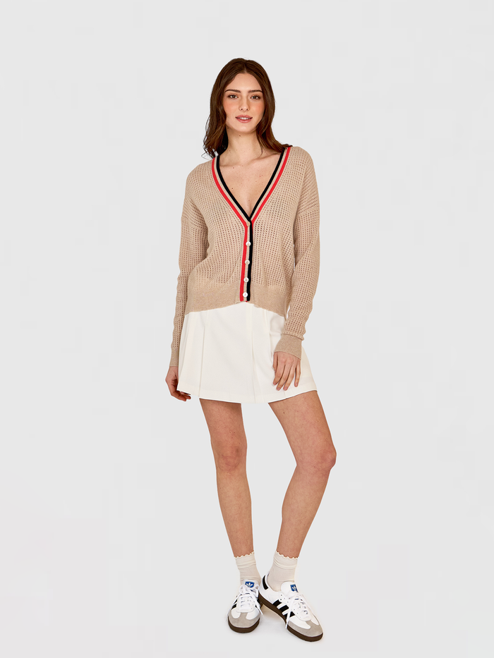 Autumn Cashmere Mesh Cardigan W/ Varsity Stripe