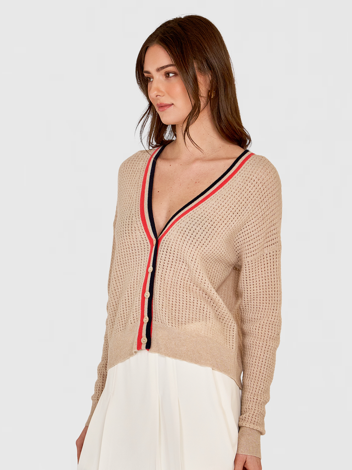 Autumn Cashmere Mesh Cardigan W/ Varsity Stripe