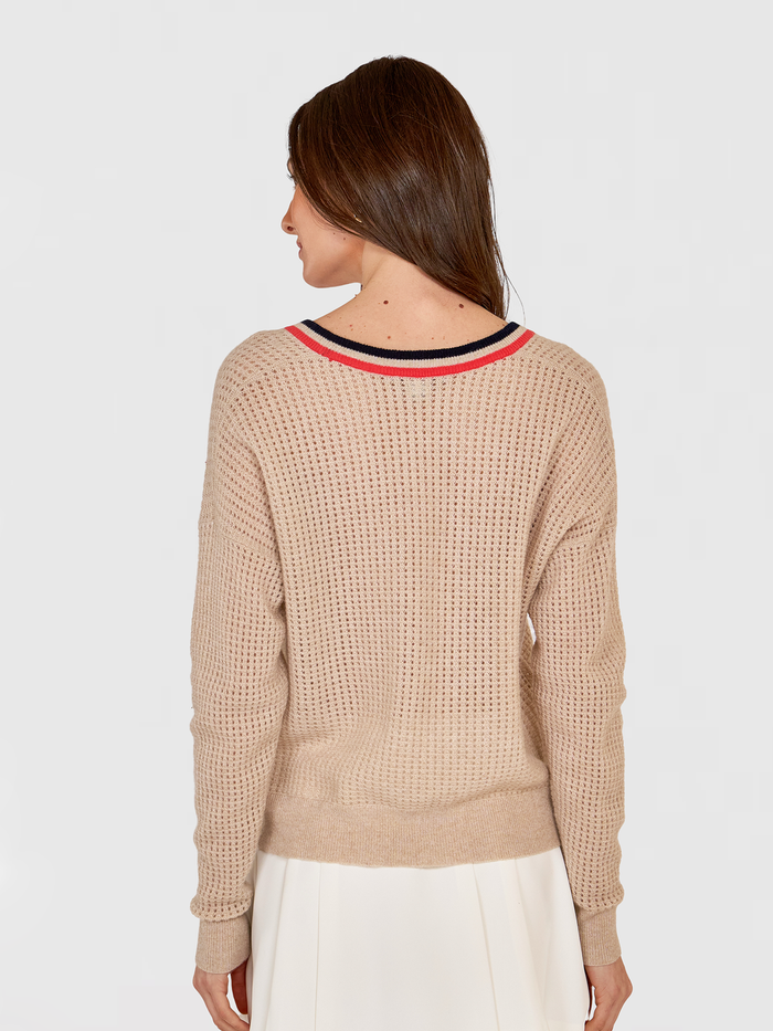 Autumn Cashmere Mesh Cardigan W/ Varsity Stripe