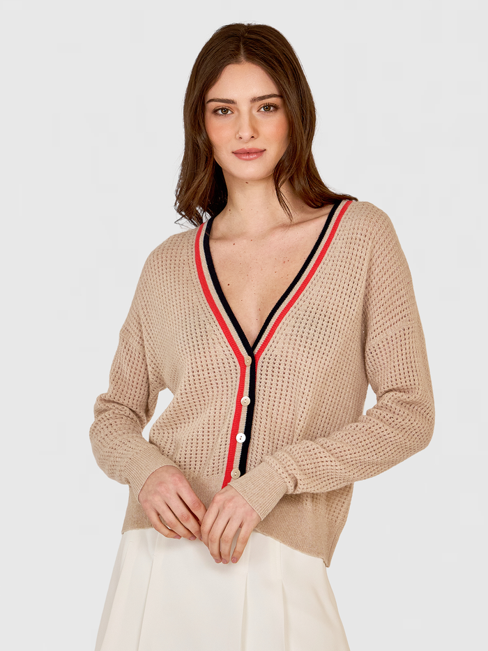 autumn cashmere Mesh Cardigan w/ Varsity Stripe