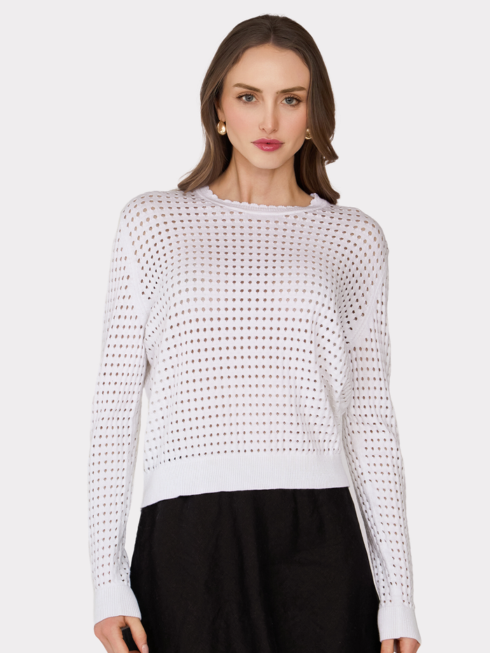 autumn cashmere Mesh Stitch Crew in Bleach White