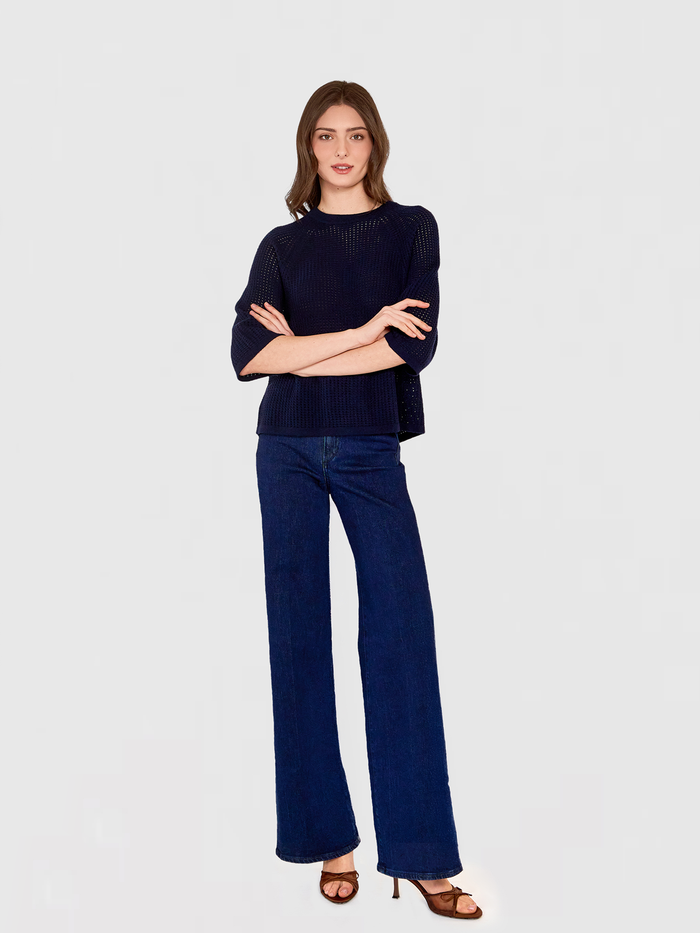 Autumn Cashmere Mesh Stitch Crew In Navy