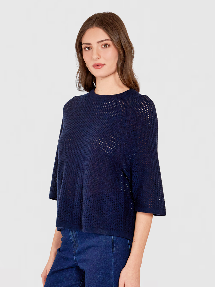 Autumn Cashmere Mesh Stitch Crew In Navy