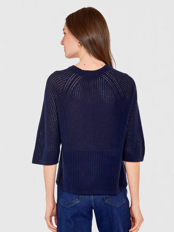 Autumn Cashmere Mesh Stitch Crew In Navy
