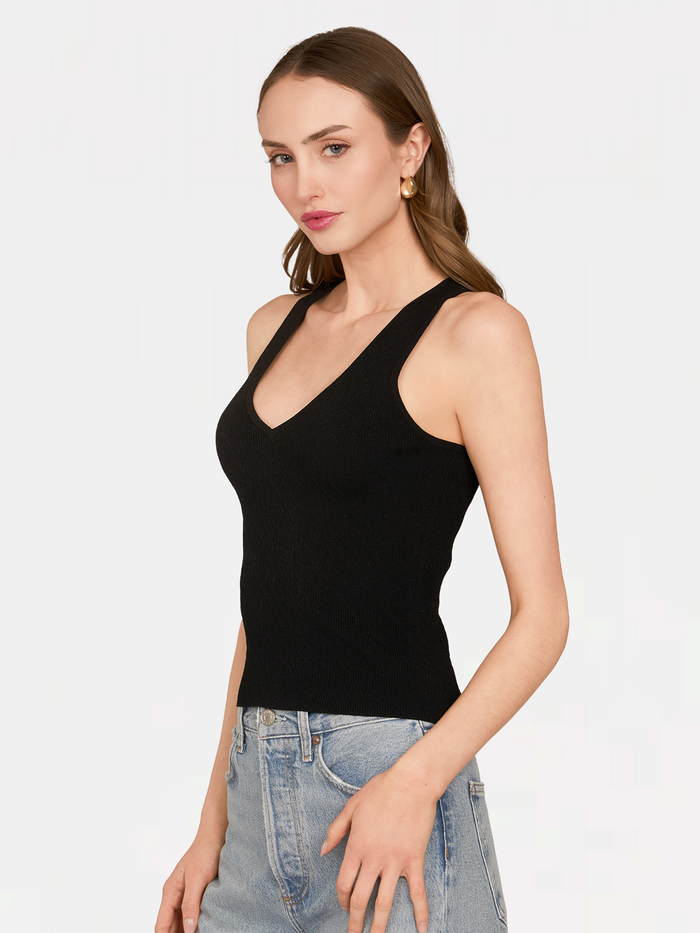 Autumn Cashmere Micro Cabled V-Neck Tank In Black