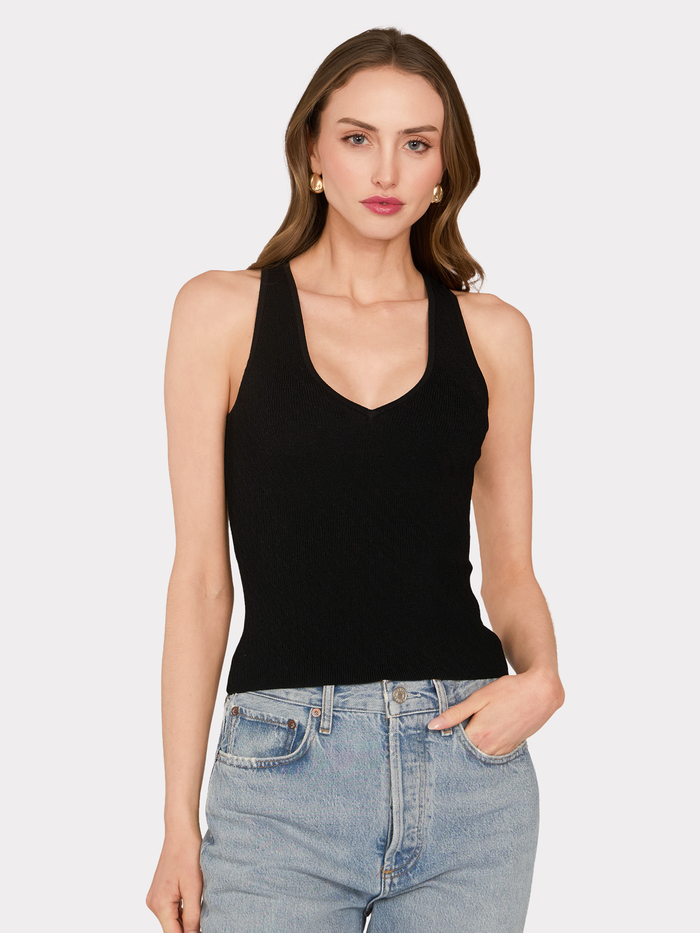 autumn cashmere Micro Cabled V-Neck Tank in Black