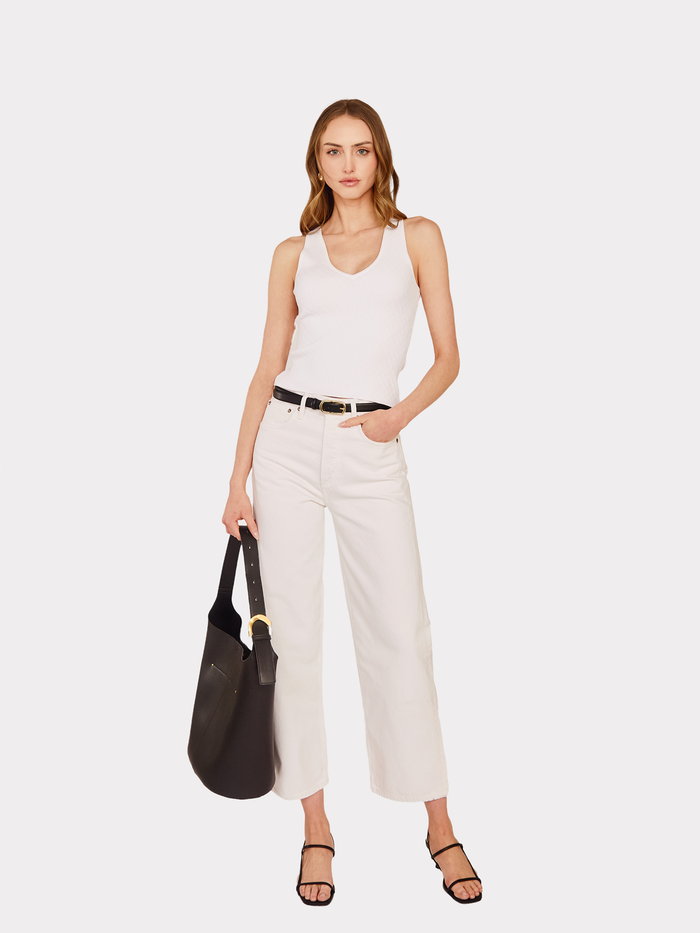 Autumn Cashmere Micro Cabled V-Neck Tank In White