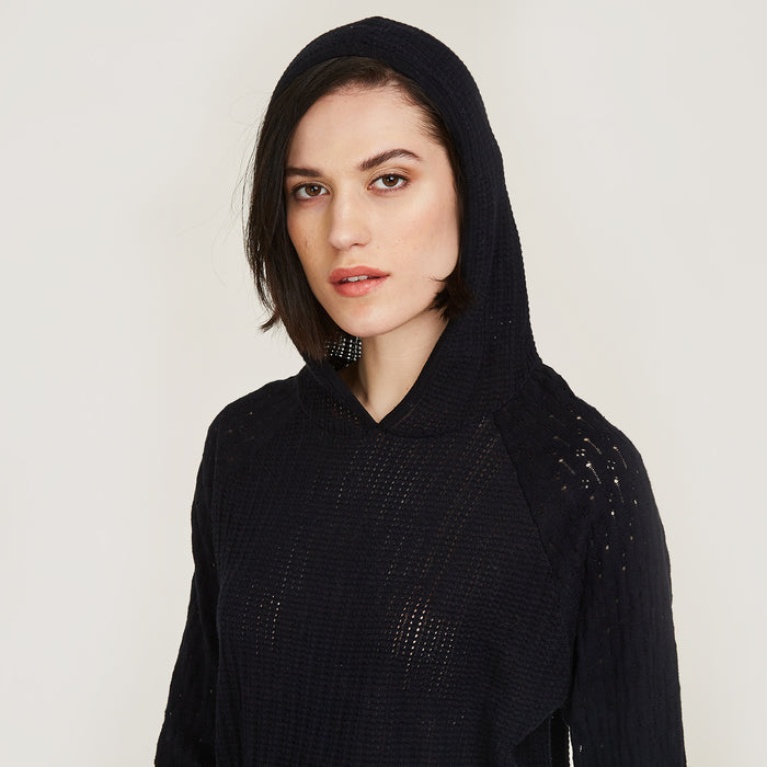 Autumn Cashmere Mixed Stitch Hoodie In Navy Blue