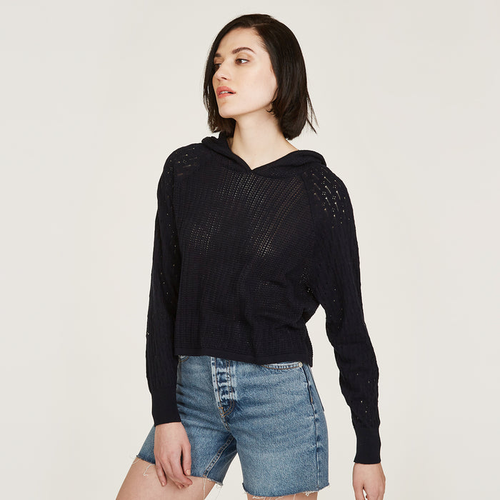 Autumn Cashmere Mixed Stitch Hoodie In Navy Blue