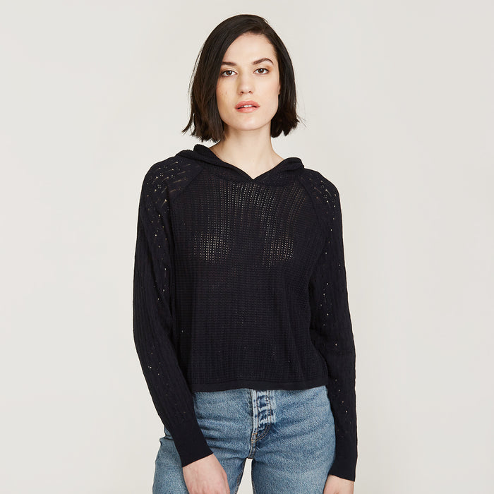 autumn cashmere Mixed Stitch Hoodie in Navy Blue