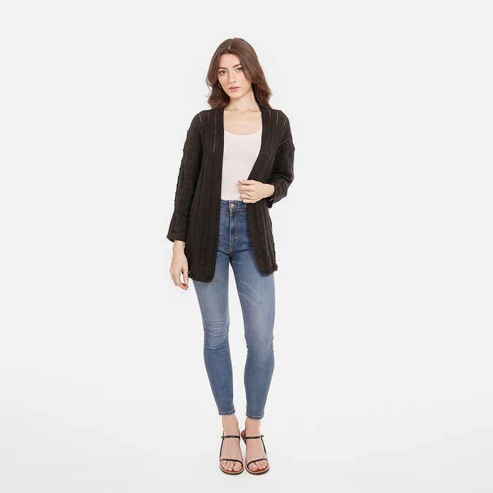 Autumn Cashmere Open Pointelle Duster In Black