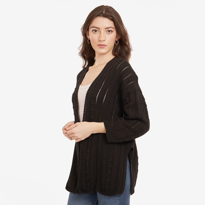 Autumn Cashmere Open Pointelle Duster In Black