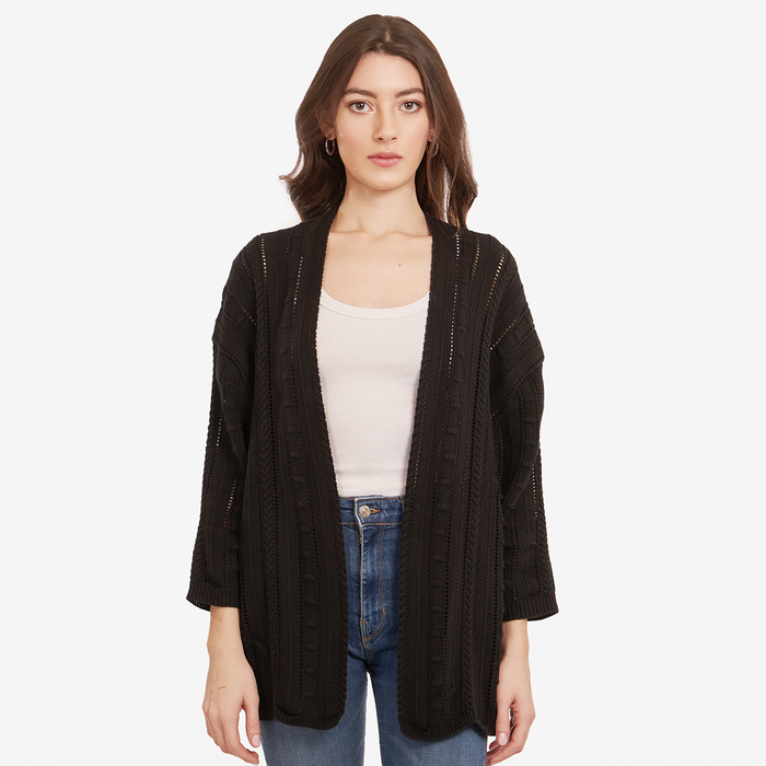autumn cashmere Open Pointelle Duster in Black