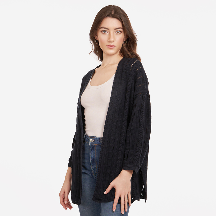 Autumn Cashmere Open Pointelle Duster In Navy Blue