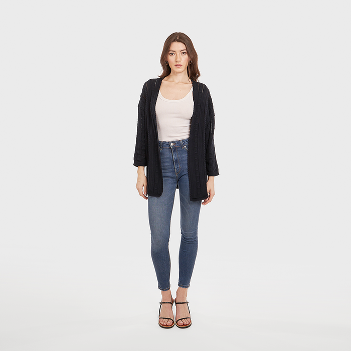 Autumn Cashmere Open Pointelle Duster In Navy Blue