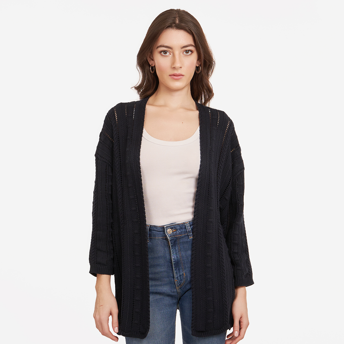 autumn cashmere Open Pointelle Duster in Navy Blue