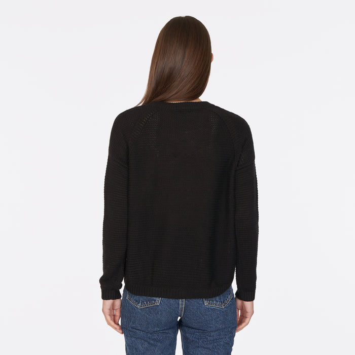 Autumn Cashmere Open Stitch Crew In Black