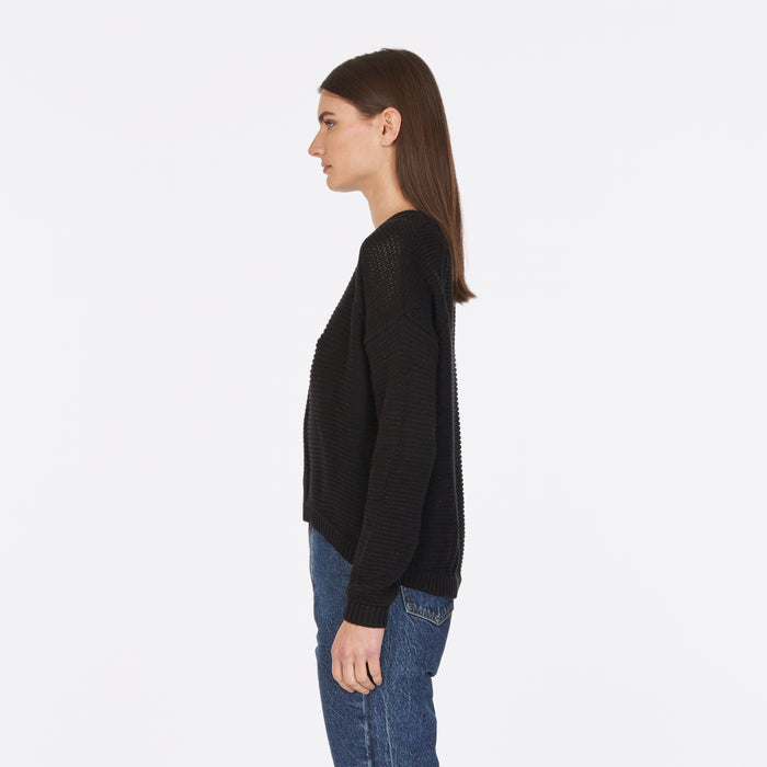 Autumn Cashmere Open Stitch Crew In Black