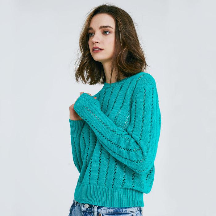 Autumn Cashmere Pointelle Ladder Stitch Crew