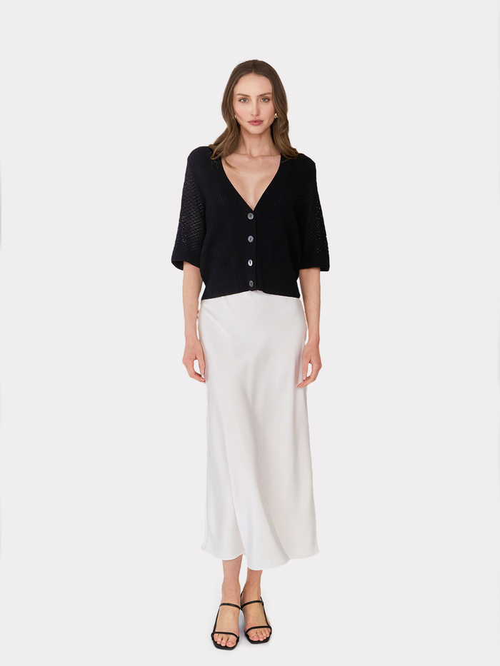 Autumn Cashmere Pointelle V-Neck Cardigan In Black