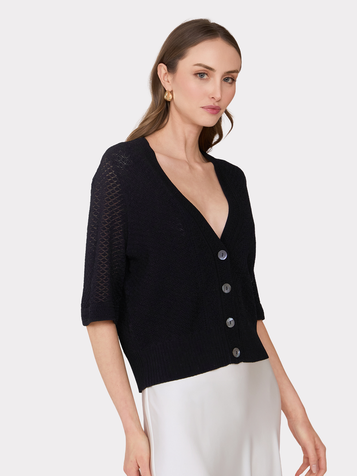 Autumn Cashmere Pointelle V-Neck Cardigan In Black