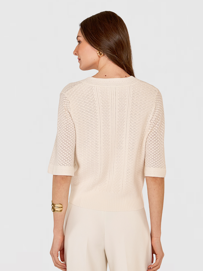 Autumn Cashmere Pointelle V-Neck Cardigan In Sand