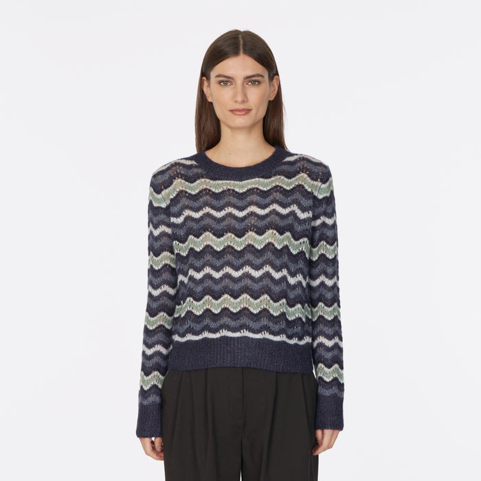 autumn cashmere Pointelle Wavy Stripe Crew