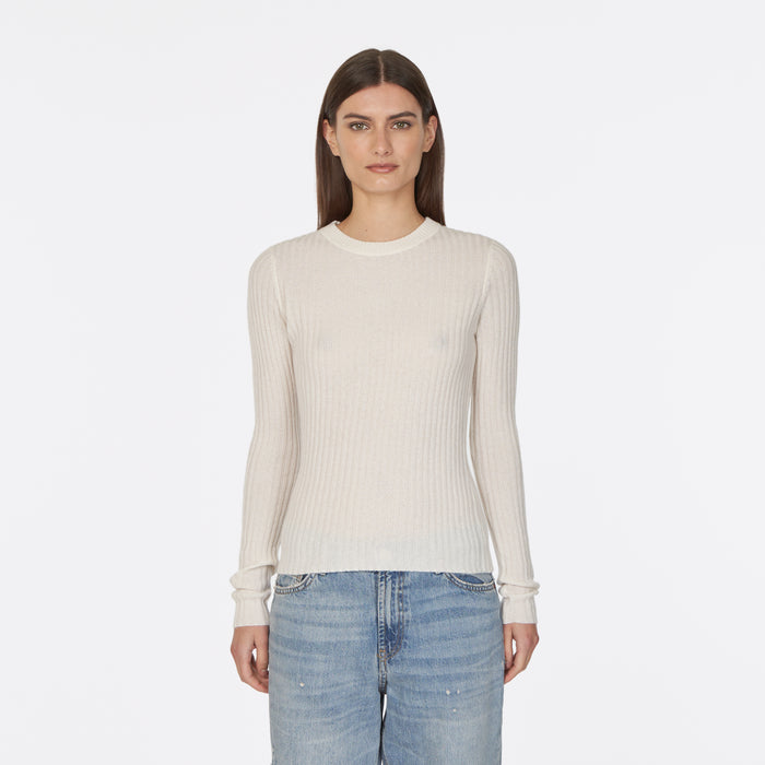 autumn cashmere Rib Crew in Chalk