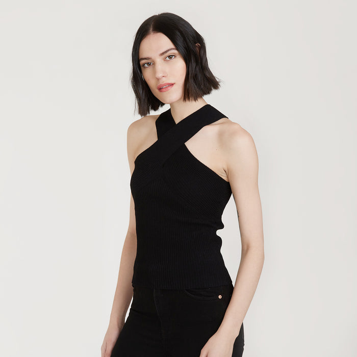 Autumn Cashmere Rib Crisscross Halter In Black