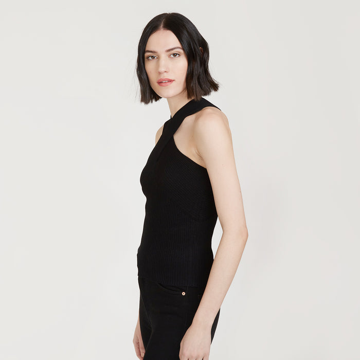 Autumn Cashmere Rib Crisscross Halter In Black