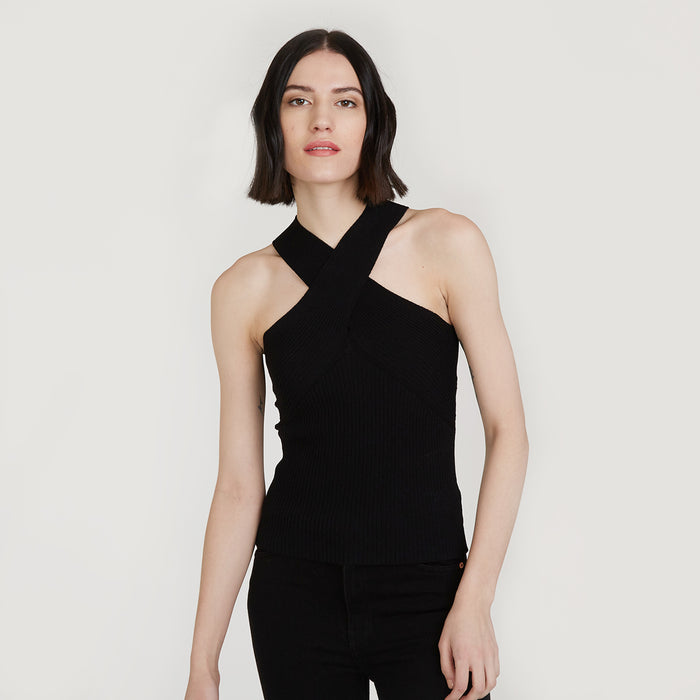 autumn cashmere Rib Crisscross Halter in Black