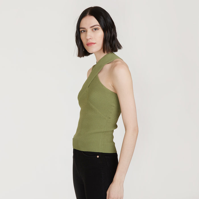 Autumn Cashmere Rib Crisscross Halter In Herb