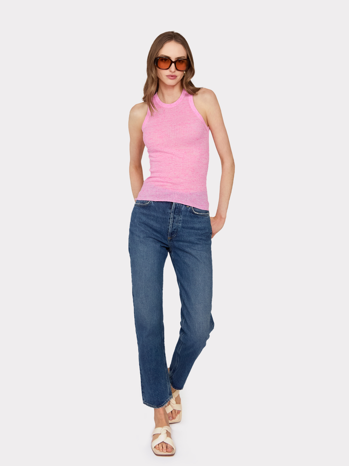 Autumn Cashmere Rib Halter Crew In Hyper Pink