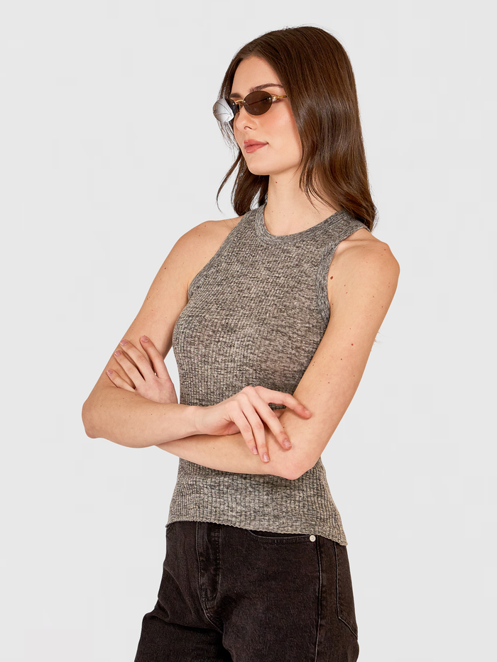Autumn Cashmere Rib Halter Crew In Stone