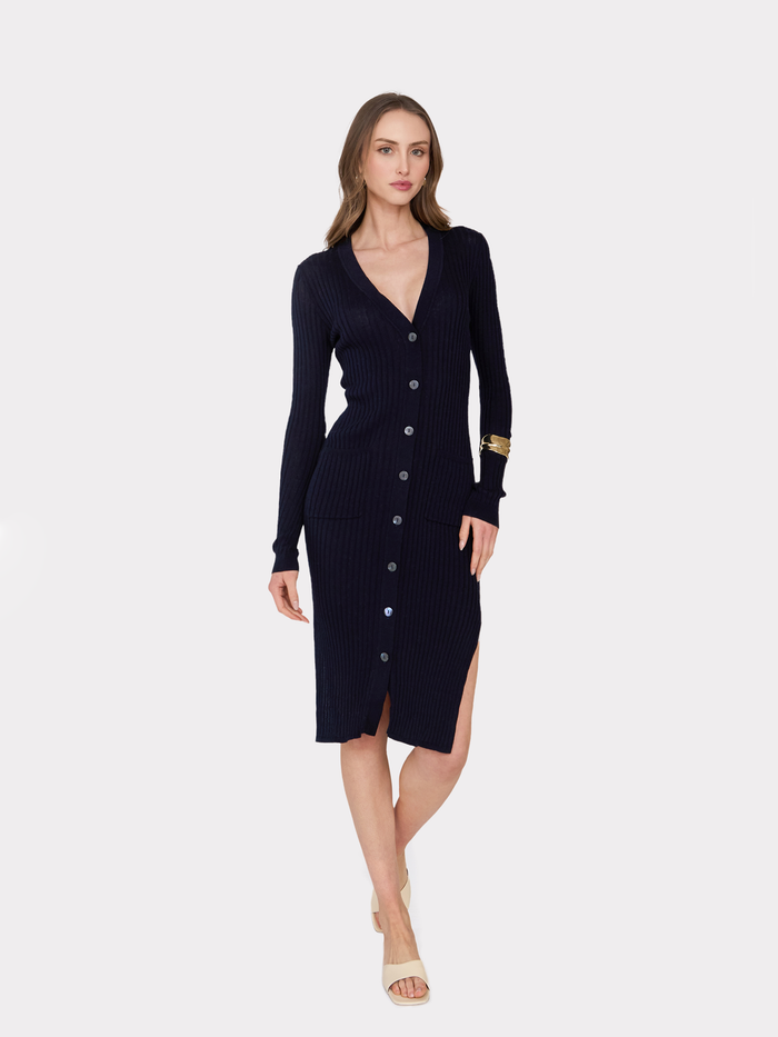 Autumn Cashmere Rib Maxi Cardigan In Navy Blue