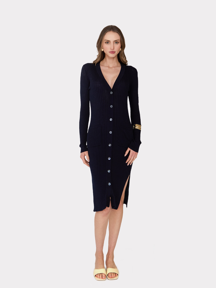 autumn cashmere Rib Maxi Cardigan in Navy Blue