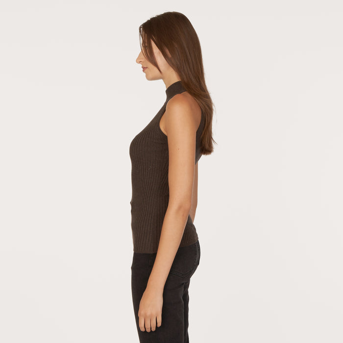 Autumn Cashmere Rib Mock Halter In Pumpernickel