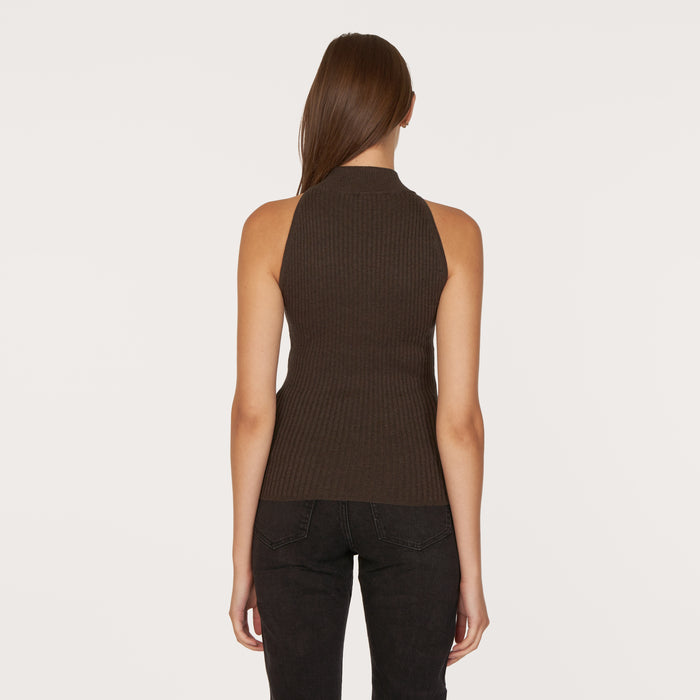 Autumn Cashmere Rib Mock Halter In Pumpernickel