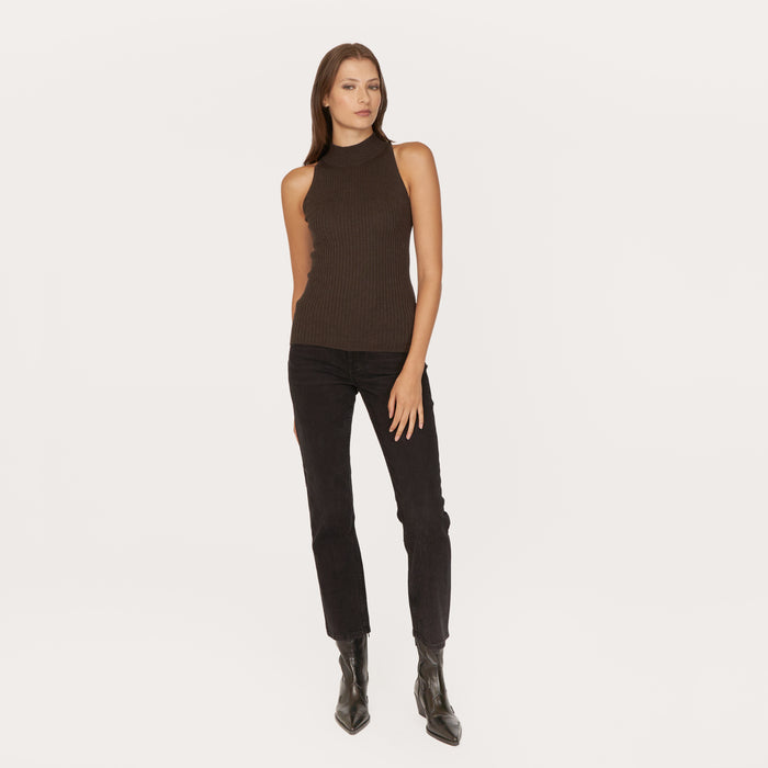Autumn Cashmere Rib Mock Halter In Pumpernickel