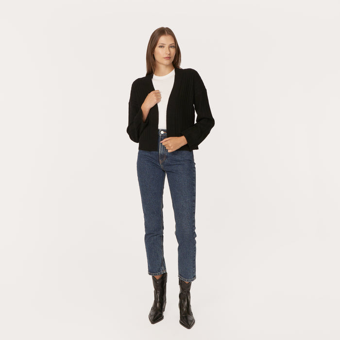 Autumn Cashmere Rib Open Front Shrug In Black