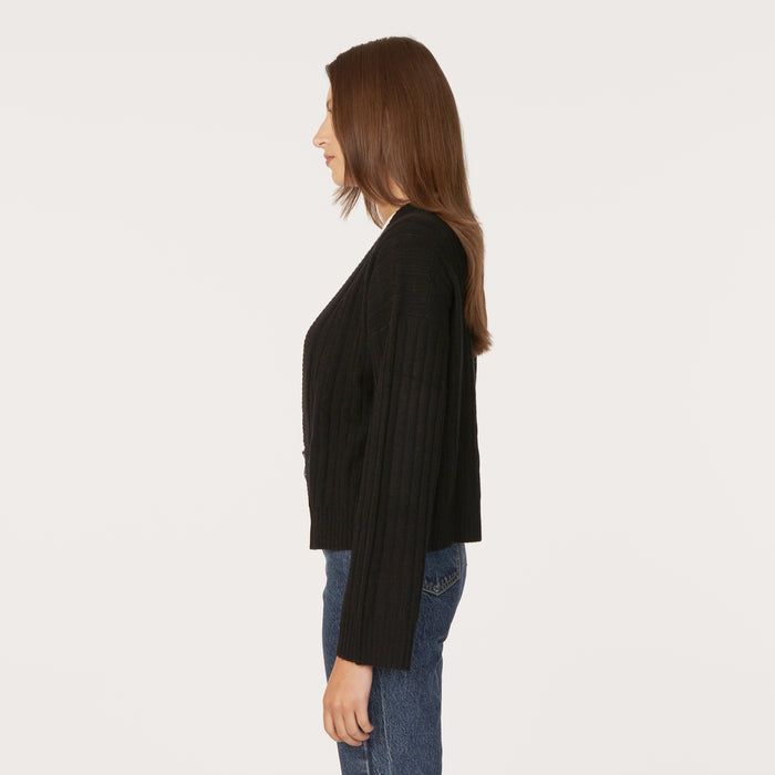 Autumn Cashmere Rib Open Front Shrug In Black